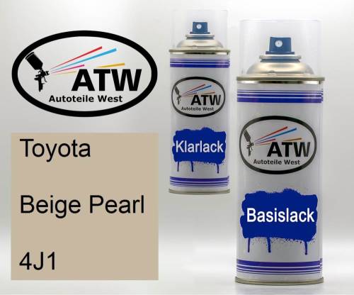 Toyota, Beige Pearl, 4J1: 400ml Sprühdose + 400ml Klarlack - Set, von ATW Autoteile West.